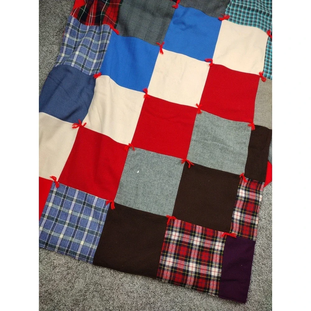 VTG QUILT 72X88 FULL SIZE PATCHWORK SQUARES QUILTED BLANKET HOMEMADE CottageCore